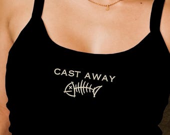 Cast Away Bestickter Tank Top, Süßer Fisch Bone Tank, Minimalistisches Grafik Top, Angeln Liebhaber Geschenk, Strand Urlaub Bekleidung, Ocean Life Tank