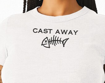 Cast Away Besticktes Crop Top, Süßes Fisch Knochen Baby Doll T-Shirt, Minimalistisches Grafik Top, Angeln Liebhaber Geschenk, Strand Urlaub Bekleidung, Leben im Ozean