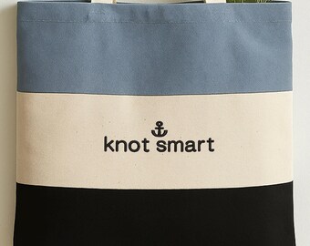 Knot Smart Embroidered Canvas Bag, Nautical Anchor Design, Everyday Boat Tote Bag, Ocean Lovers Gift, Beach Lover Bag, Cute Color Block Bag
