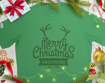 Matching Reindeer Christmas t shirt // Personalized name pajama tee // Christmas morning shirt  // Coordinating holiday hoodie