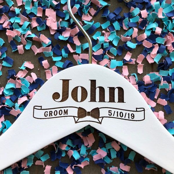 Custom groom hangers // Personalized tuxedo hangers // Laser engraved hangers // Groomsman hanger // Best man gift // Wedding Suit Hanger