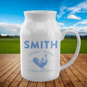 Personalized farmhouse mugs // Custom rustic milk can // Vintage kitchen decor //  Wedding gift for couple