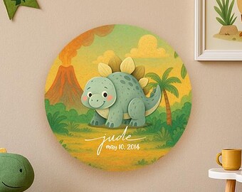 Cute Stegosaurus Kids Wall Decor, Personalized Christmas Ornament, Custom Name Gift for Kid, Dinosaur Themed Baby Room, Steg Dino Decor