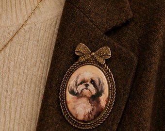 Personalized Pet Portrait Cameo Jewelry, Custom Photo Brooch Pin, UV Printed Keepsake Gift, Family Memorial Pin, Vintage Style Cameo