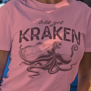 Lets Get Kraken t shirt, Funny Octopus tee, Ship in a bottle design, Pirate themed birthday party, Jolly Roger boat, Unleash the beast tee