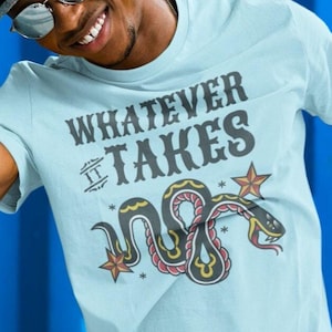 Was auch immer es dauert Tee, traditionelles amerikanisches Schlangen-Tattoo-T-Shirt, Vintage-Grafik-Tattoo-T-Shirt, Schlangen- und Sternen-T-Shirt, Coiled King Cobra-T-Shirt
