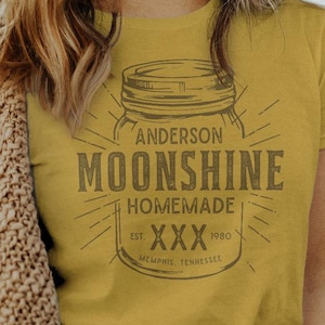 Moonshine t shirt, Personalized Mason Jar shirt, Prohibition alcohol tee, Jelly jar shirt, Backwoods brewmaster, Bootleggers apparel