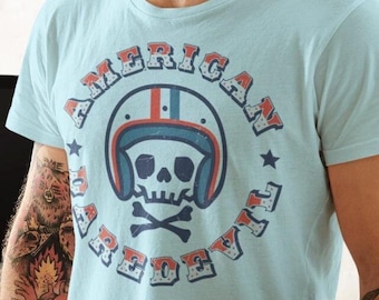 American Daredevil retro t shirt // Motorcycle Enthusiast tee // Vintage stuntman tee // Classic Garage Gearhead //  Gift for boyfriend