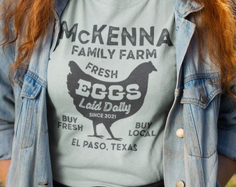 Fresh Eggs Laid Daily tee // Country Hen farmhouse t shirt // Custom Chicken tee  // Vintage Personalized Farm gift  // Chicken lovers gift