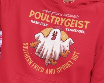 Poultrygeist Hoodie , Funny Halloween Hooded Sweatshirt , Hilarious Chicken Costume , Chicken Nugget top , Quirky gift for girlfriend