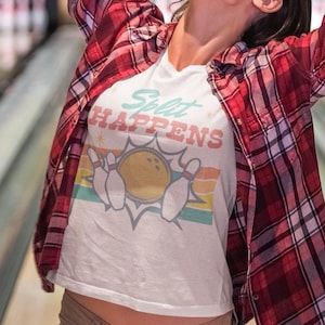 Split Happens Retro Bowling t shirt,  Funny Bowling league tee, Cute Gift for bowler, Bowling Ball and pins tee, Bowling Alley design