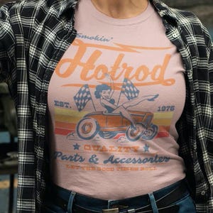 Hot Rod retro shirt, Car Enthusiast tee, Vintage Rockabilly pin up girl tee, Classic Car Garage logo, Gift for Gear head, Grease Monkey gift