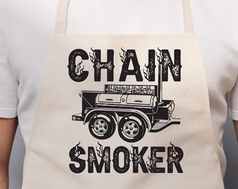Chain Smoker BBQ-schort, grappig gepersonaliseerde barbecue griller schort, vleesroker grill minnaar schort, cadeau voor Master of the Grill, cadeau voor papa