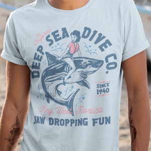 Sexy pin up girl on shark t shirt // Deep Sea Dive tours tee // Retro girl on vintage tee // Rockabilly shirt // Unique Gift for her