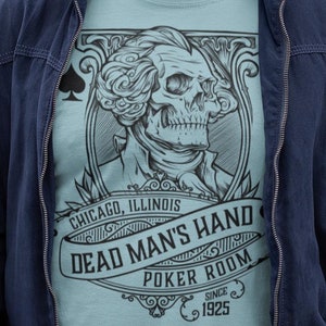 Camiseta de sala de póquer Dead Mans Hand, camiseta de Texas Hold'em, regalo para amantes de los juegos de azar, ropa Lucky Card Shark, camiseta de Dead Presidents, personalización personalizada