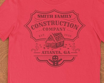 Gingerbread house construction t shirt, Matching gingerbread man family tees, Gift for baker, Custom holiday t shirt, Cake decorator tee