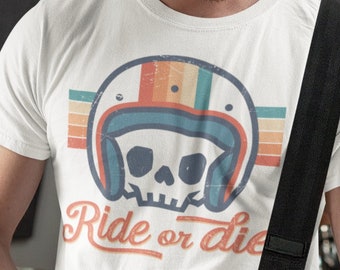 Ride or Die retro t shirt, Motorcycle Helmet tee, Old School Skull tee, Vintage Dirt Bike shirt, Classic 1970's logo,  Gift for biker