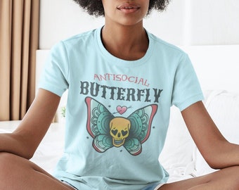 Antisocial Butterfly tattoo t shirt, American traditional tattoo tee, Death Head Moth tattoo, Unique Gift for her, tattoo flash designs
