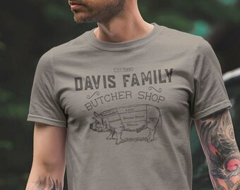 Personalized Butcher shop t shirt // Barbecue pork tee  // Vintage bbq shirt  //  Pig lovers gift