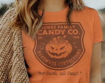 Halloween Candy Company tee //  Personalized Pumpkin shirt // Trick or Treat t shirt // Vintage triblend top