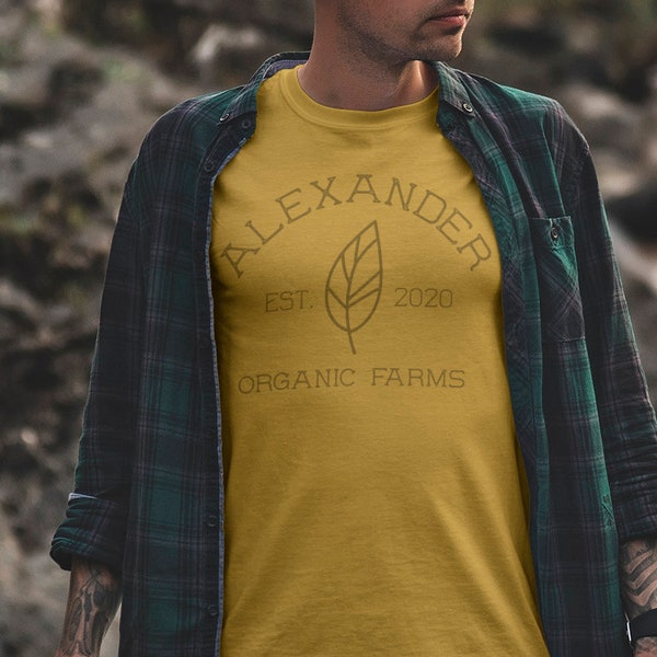 Vintage Organic farms t shirt // Custom modern tee  // Personalized farm house gift  //  Name on t shirt