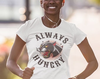 Always Hungry tattoo t shirt, American traditional tattoo tee, Vintage Tattoo flash, Workout t shirt, Halloween Black cat, Gift for her