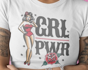 Sexy pinup tattoo t shirt, Girl Power tee, Vintage American traditional tattoo tee, Women's Empowerment shirt, Motivational girls t shirt