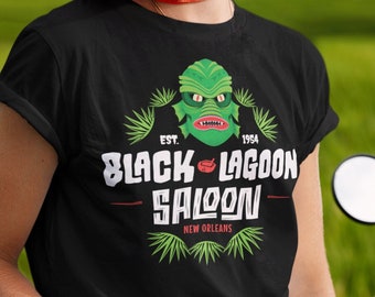 Black Lagoon Saloon t shirt , Halloween Creature tee , Spooky Monster top ,  Haunted Location apparel , Scary costume , Creepy Gift for him