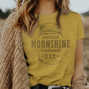 Moonshine t shirt // Personalized Mason Jar shirt // Prohibition alcohol tee // Gift for bar lover // Jelly jar shirt