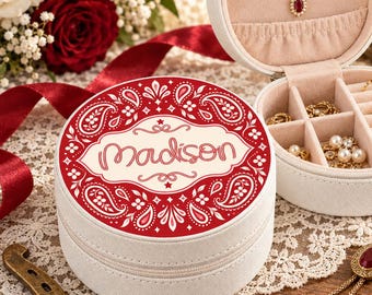 Personalized Bandana Travel Jewelry Case, Cute Country western Jewel Box, Custom Name Trinket Box, Nashville Bridesmaid Bachelorette Gift