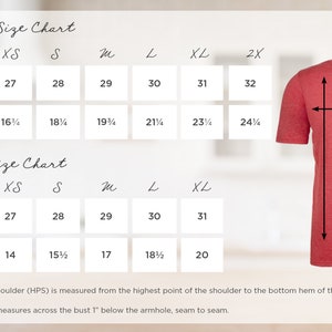 May include: Unisex and youth size chart for a t-shirt. The chart shows the length and width measurements in inches for each size, from XS to 2X. The chart also includes a diagram showing how the measurements are taken.