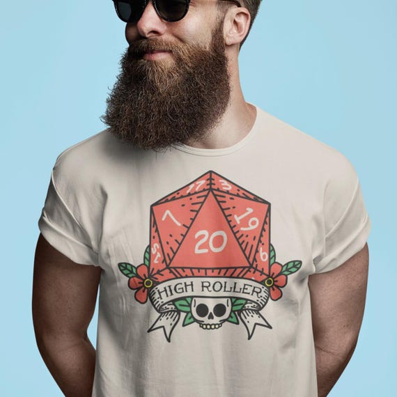 High Roller Dice tee, Dungeons and Dragon tee, 20 sided polyhedral dice shirt. RPG gamer aesthetic, Critical Hit tee, Dungeon Master design