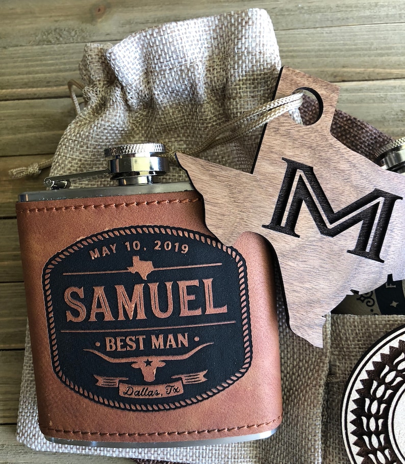 Laser Engraved Leather Flask // Gift for Groomsman // Father Etsy