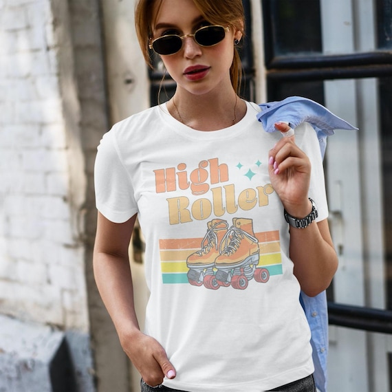 High Roller tee, Roller Skating retro t shirt, Vintage roller derby shirt, Funky roller skates tee, Roller rink apparel, Retro Sporty tee