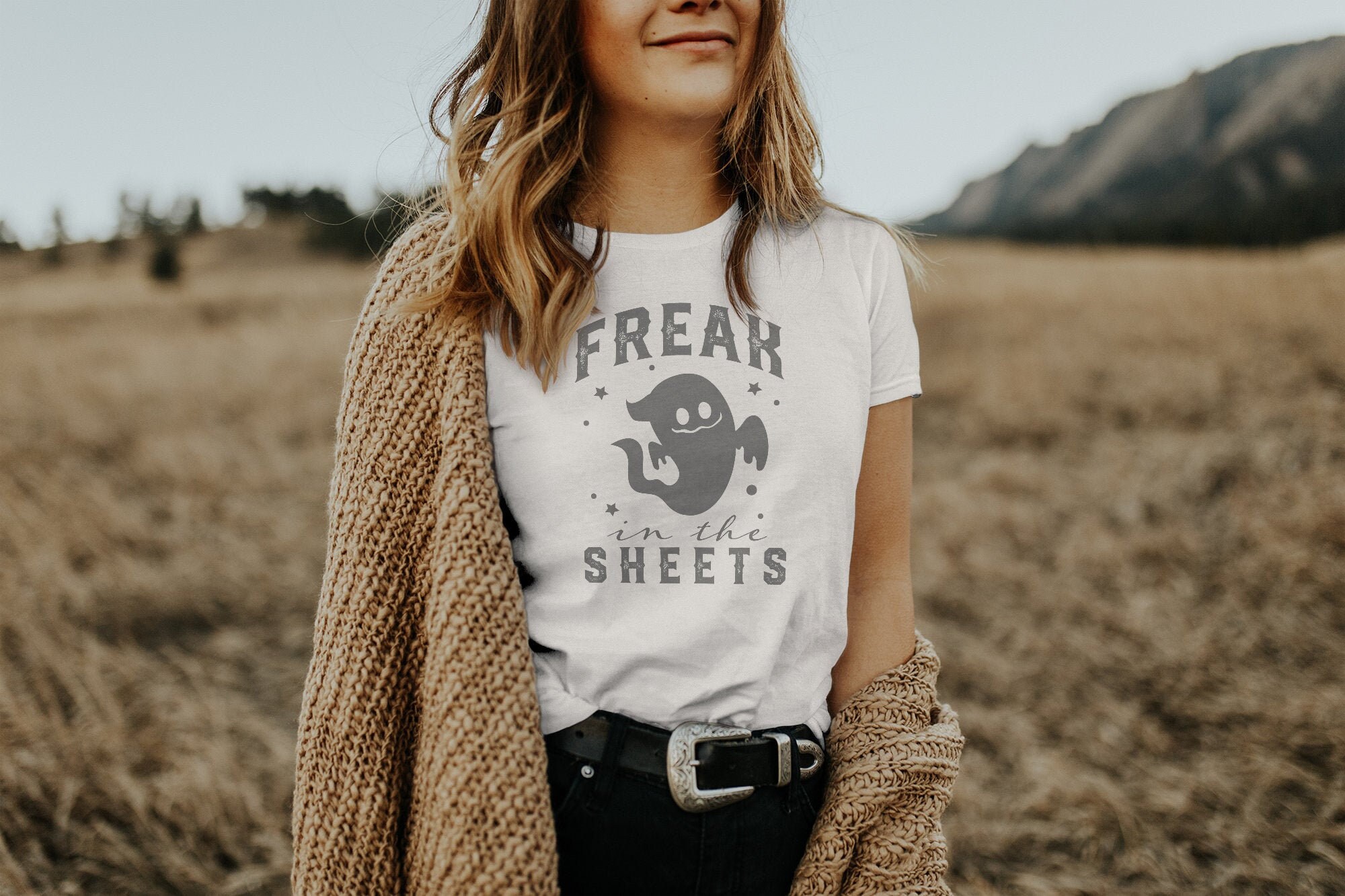 Freak in the Sheets t shirt // Halloween Ghost tee //  Funny comfy shirt // Vintage triblend top
