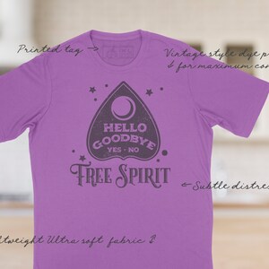 Free Spirit Ouija Board t shirt // Halloween Party Tee // Funny comfy shirt // Vintage distressed tee // Hello Goodbye Planchette tee image 2
