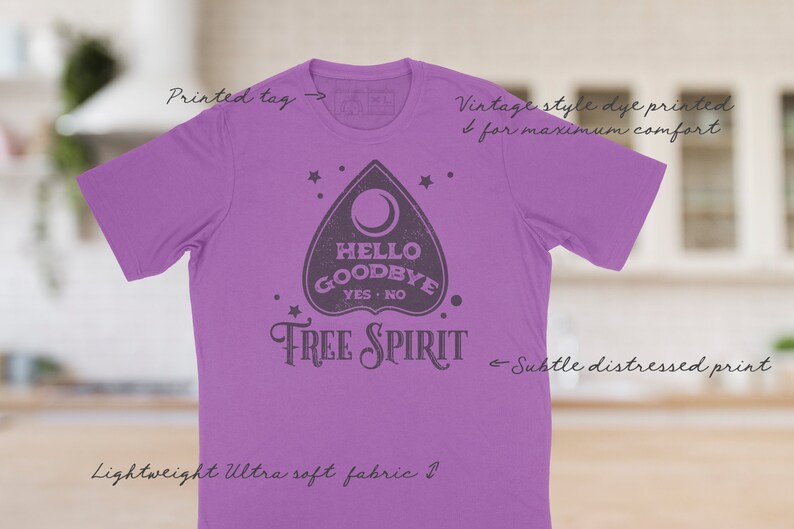 Free Spirit Ouija Board t shirt // Halloween Party Tee // Funny comfy shirt // Vintage distressed tee // Hello Goodbye Planchette tee image 2