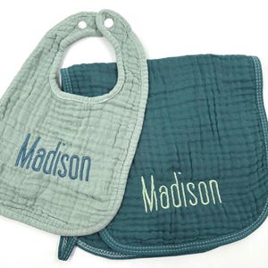 Custom Baby Bib & Burp Cloth, Personalized Newborn Essentials, Embroidered New Baby Gift, Embroidered Baby Shower Keepsake, Baby Feeding Set