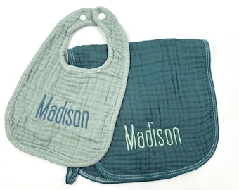Custom Baby Bib & Burp Cloth, Personalized Newborn Essentials, Embroidered New Baby Gift, Embroidered Baby Shower Keepsake, Baby Feeding Set