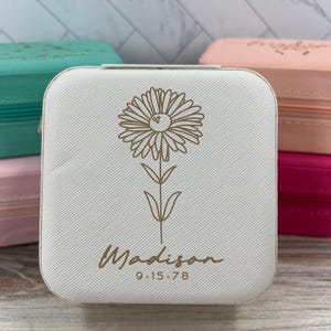 Regalo di compleanno personale di settembre, regalo floreale per il mese di nascita, astuccio da viaggio floreale Aster, regalo premuroso per la matrigna, astuccio da viaggio inciso al laser