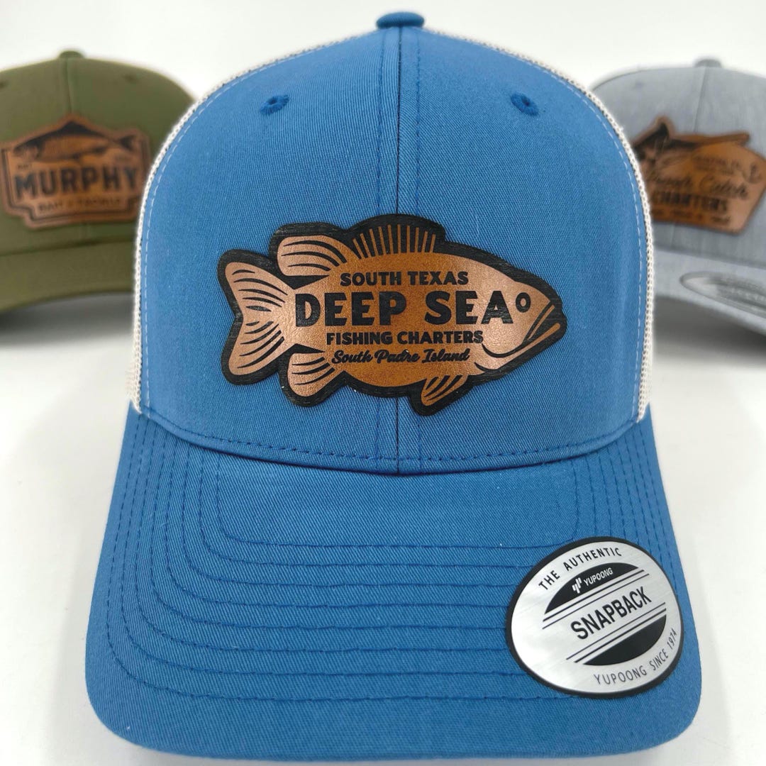 Blue Fin Tuna Fishing Leather Patch Hat Cap Kamel 815 Mesh Snapback Deep Sea 90s Fish Stamp Performance Hat | Leather Patch Performance Style  main image 4