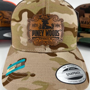 Deer Hunter Camo Cap, Personalized Laser Engraved Patch Hat, Gift for Hunters, Custom Logo Leather Patch Cap, Outdoorsman Camouflage Apparel