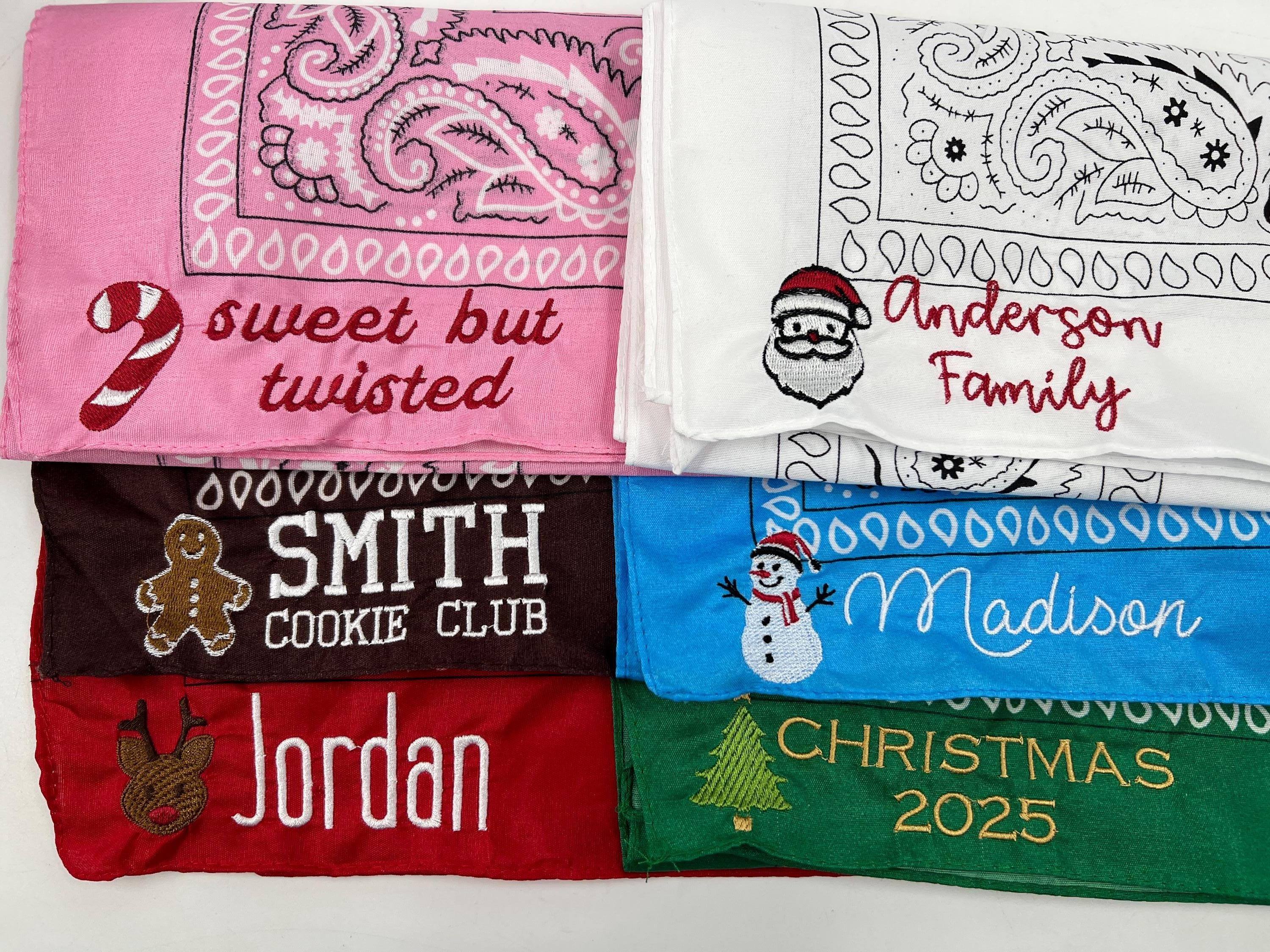 クリスマス刺繍入りバンダナ、パーソナライズされたクリスマスシャツ