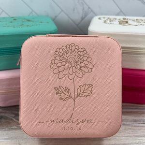 Astuccio da viaggio con fiori di crisantemo, portagioie con fiori di nascita, regalo di compleanno personale di novembre, regalo per la mamma dalla figlia, grazioso organizer da viaggio