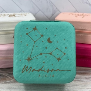 Regalo di compleanno per i Pesci, astrologia, portagioie da viaggio celeste, portagioie con oroscopo, idea regalo con incisione laser, regalo carino per la fidanzata