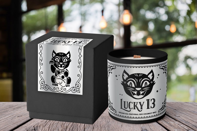 Lucky 13 Candle // Halloween Black Cat Candle // Custom Etsy