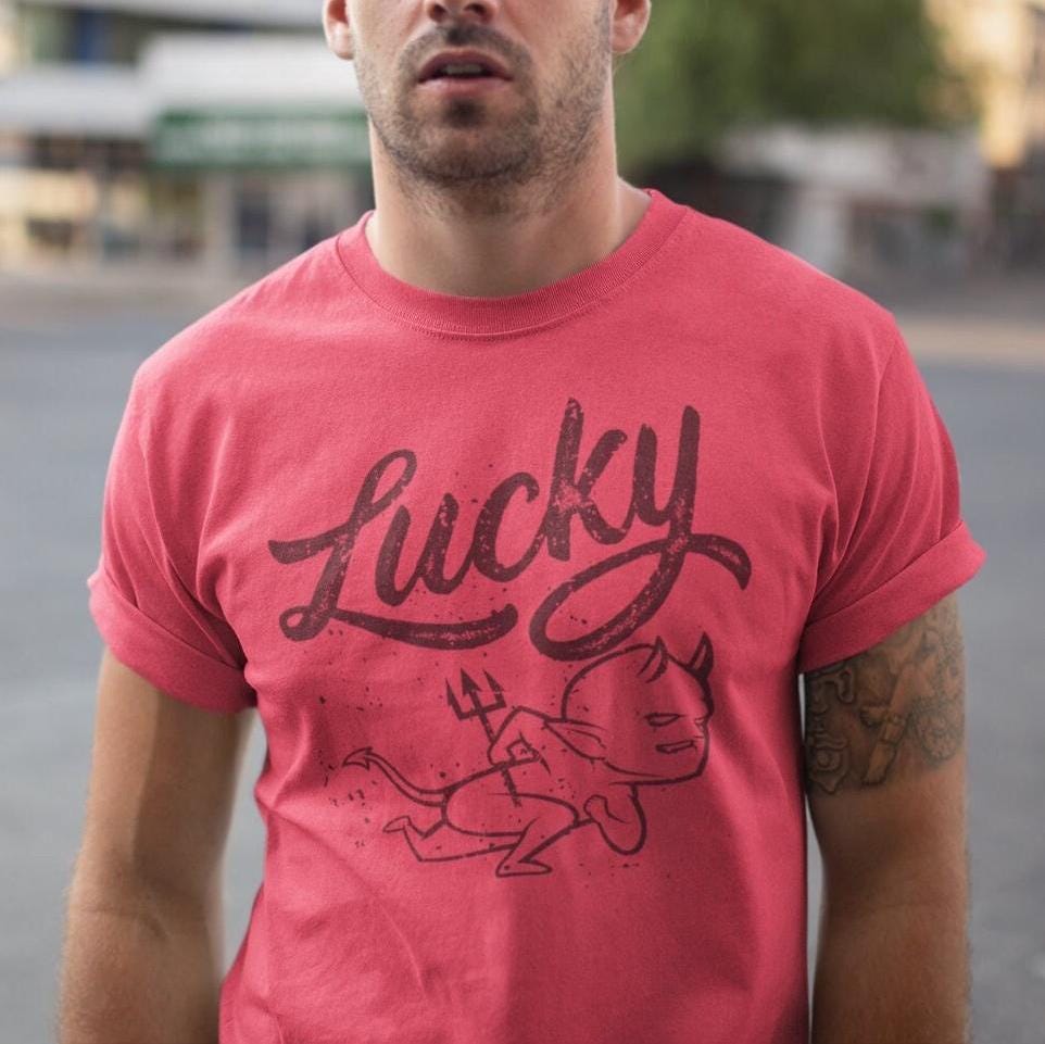 Lucky Devil T Shirt, Vintage Retro Tee, Funny Satan Shirt
