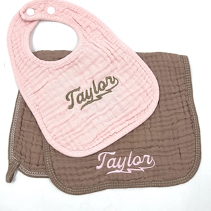 Personalized Newborn Essentials, Embroidered Baby Shower Gift, Soft Baby Bib & Burp Cloth, Custom Baby Feeding Set, Embroidery Baby Keepsake