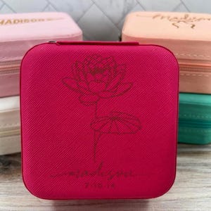 Portagioie da viaggio con ninfea, portagioie da viaggio con fiori di nascita, regalo di compleanno personalizzato per luglio, organizer da viaggio personalizzato, regalo per suocera