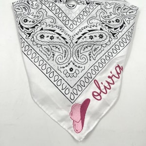 Embroidered Cowboy Hat Bandana, Nashville Bachelorette Handkerchief, Personalized custom Gift, Cowgirl Rope Font scarf, Monogrammed gift